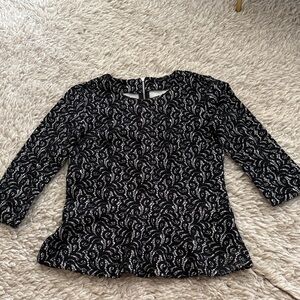 J. Crew Black and White Lace Detail 3/4 Sleeve Peplum Top